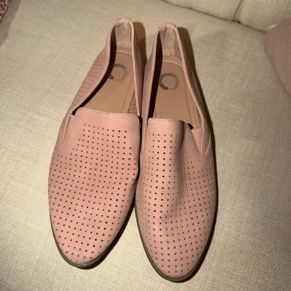 Blush Pink Perforated Slip-On Loafers